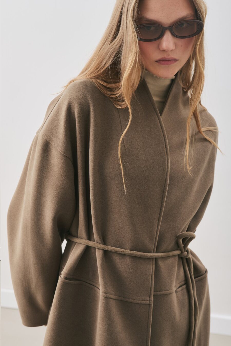 Soft cashmere scarf coat khaki