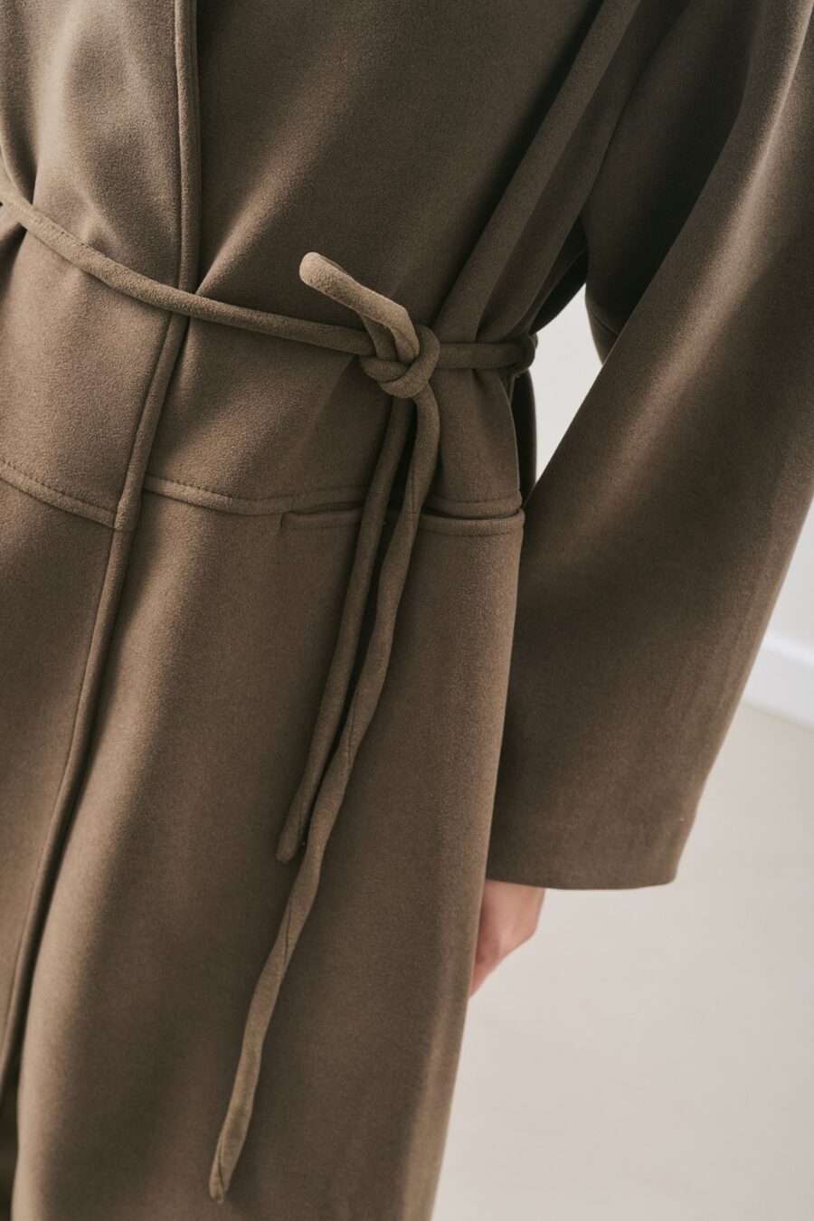 Soft cashmere scarf coat khaki