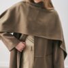 Soft cashmere scarf coat khaki