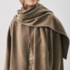 Soft cashmere scarf coat khaki
