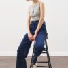 Indigo wide-leg stitched jeans