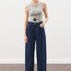 Indigo wide-leg stitched jeans