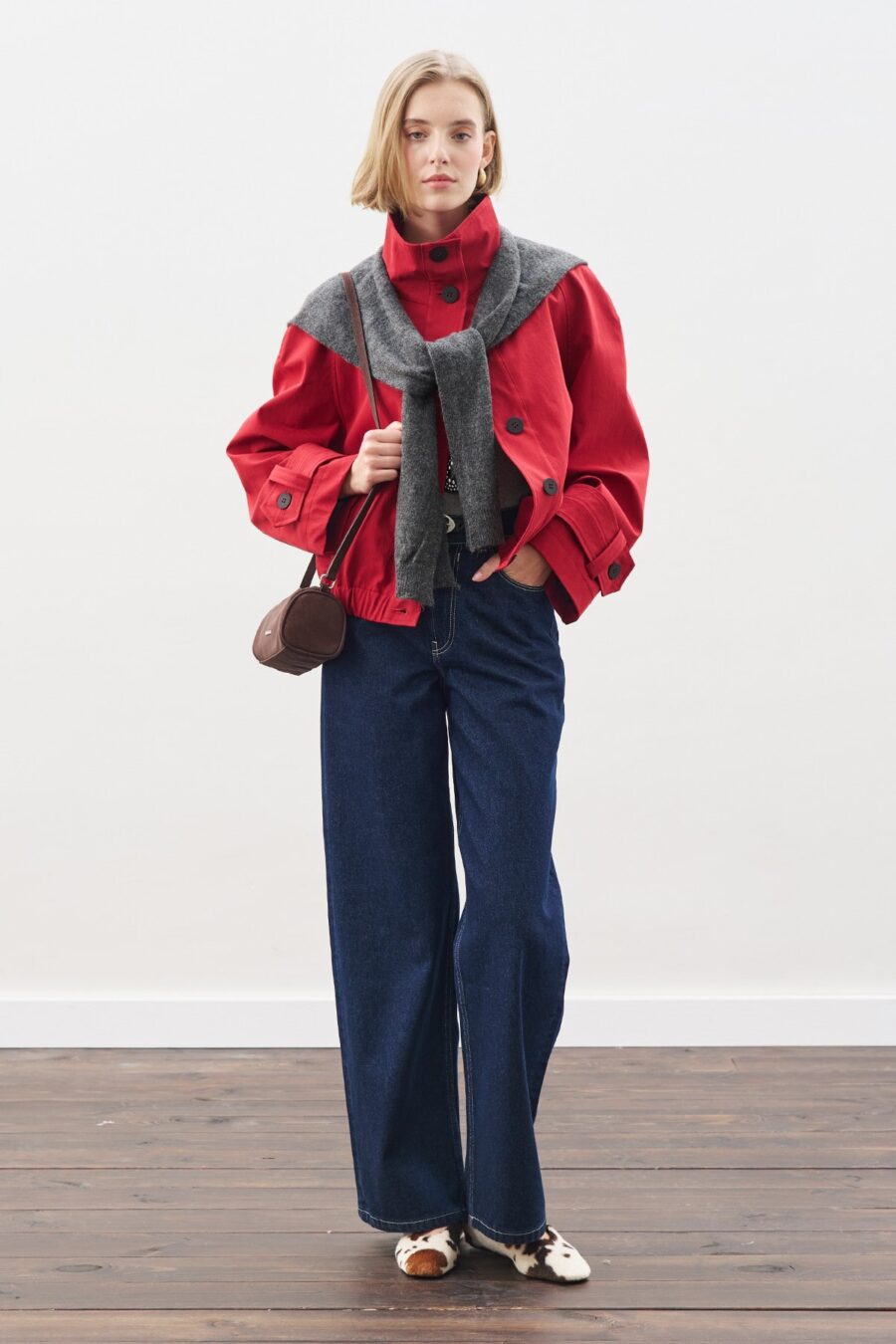 Indigo wide-leg stitched jeans