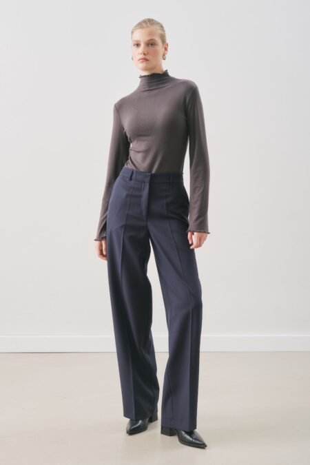 Navy blue long-leg straight trousers