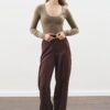 Aroa wool belt suit dark brown