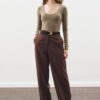 Aroa wool belt suit dark brown