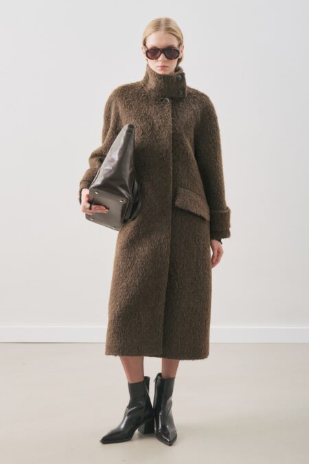 Brown boucle wide collar coat