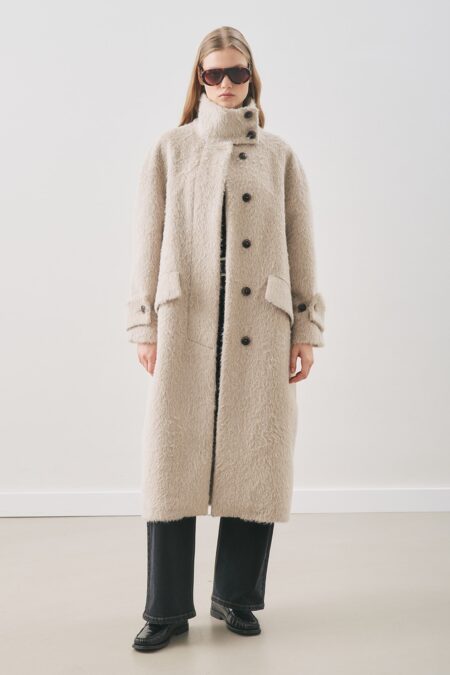Mink boucle wide collar coat