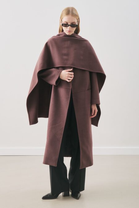 Soft cashmere scarf coat plum