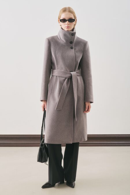Soft grey premium wool trench coat