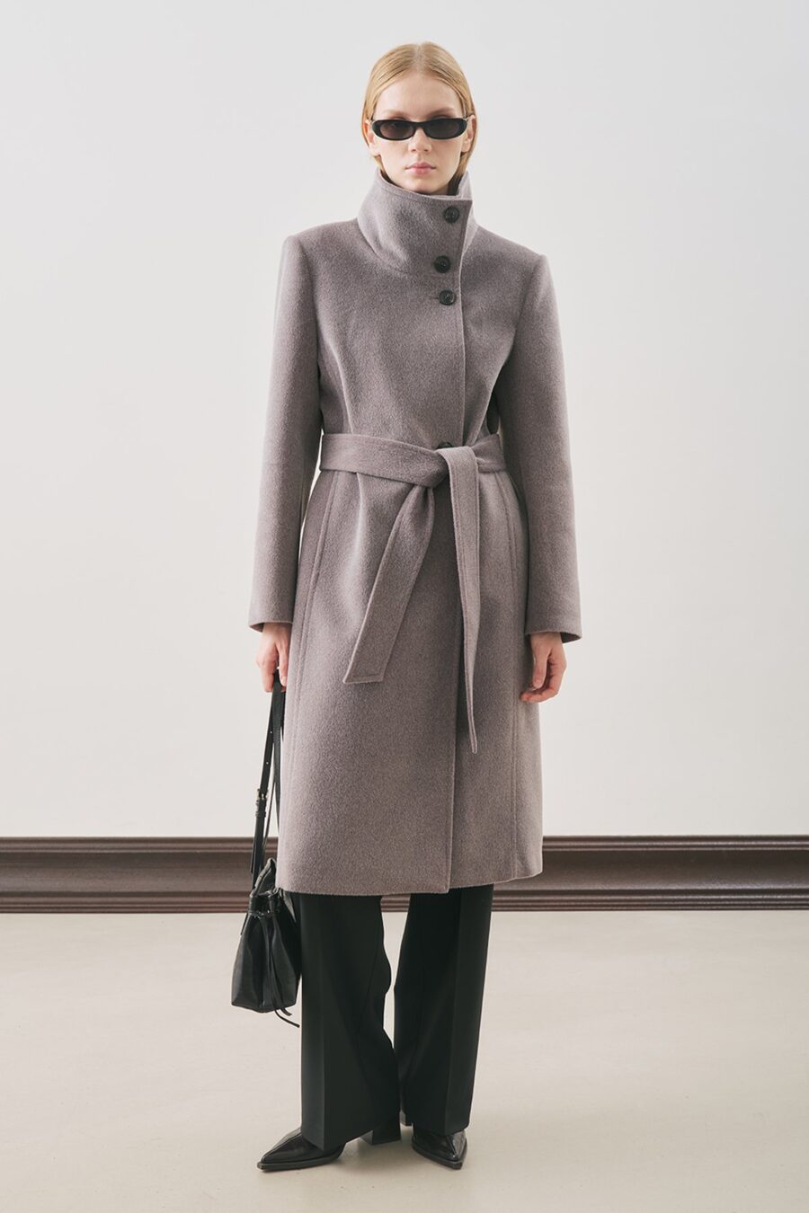 Soft grey premium wool trench coat