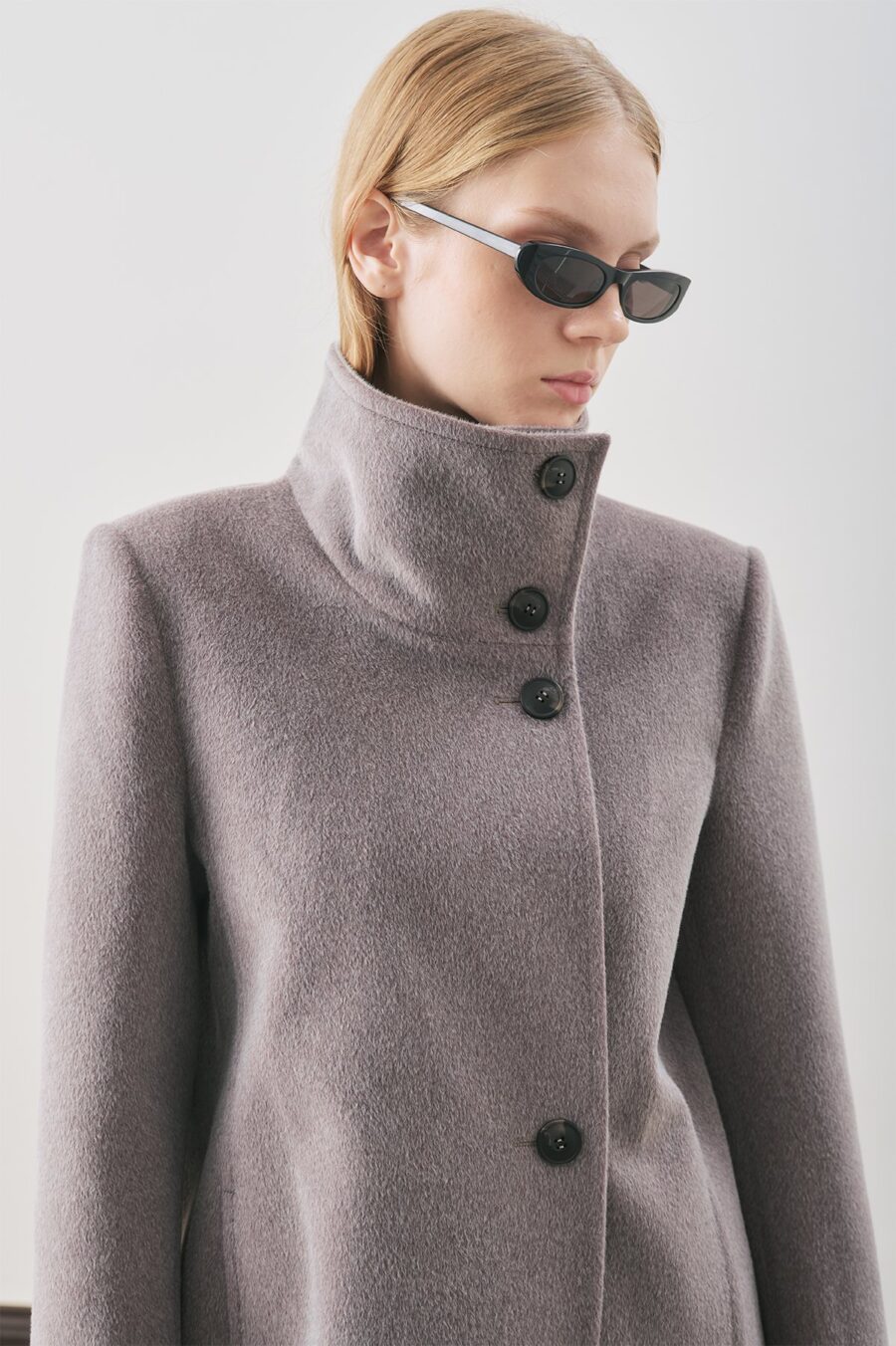 Soft grey premium wool trench coat