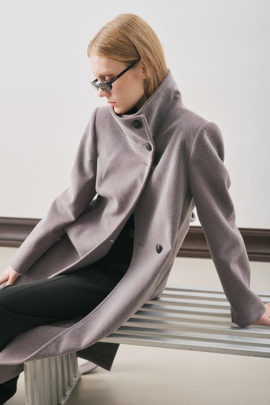 Soft grey premium wool trench coat