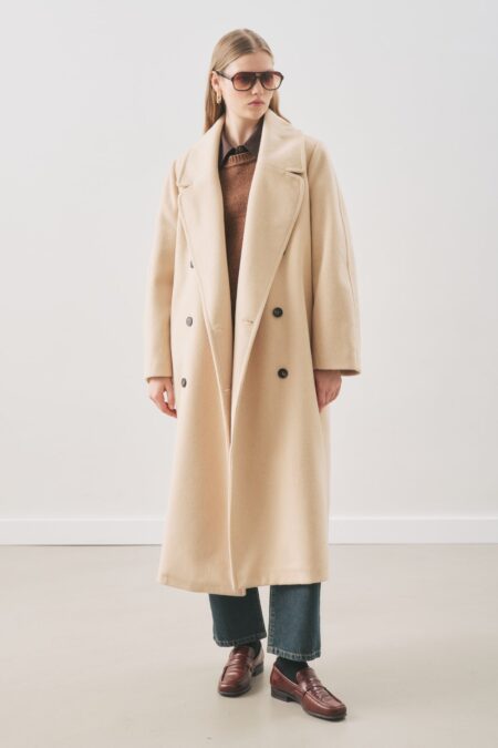 Beige double-breasted wool coat