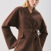Aroa wool belt suit dark brown