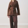Aroa wool belt suit dark brown