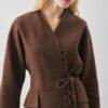 Aroa wool belt suit dark brown