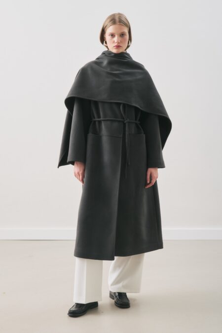 Soft cashmere scarf coat ash black