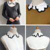 White detachable scalloped collar with black trim