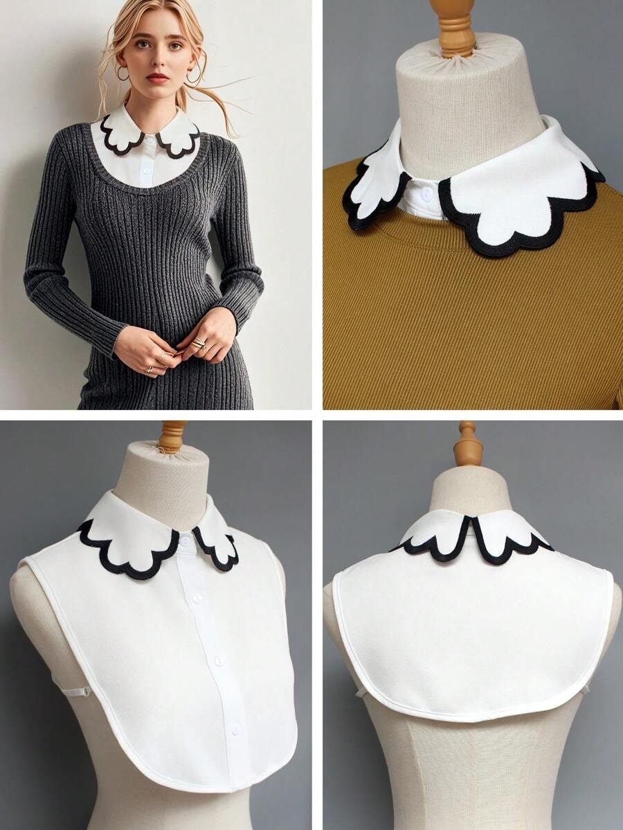 White detachable scalloped collar with black trim