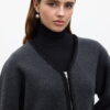 Plain knit zippered knit cardigan charcoal
