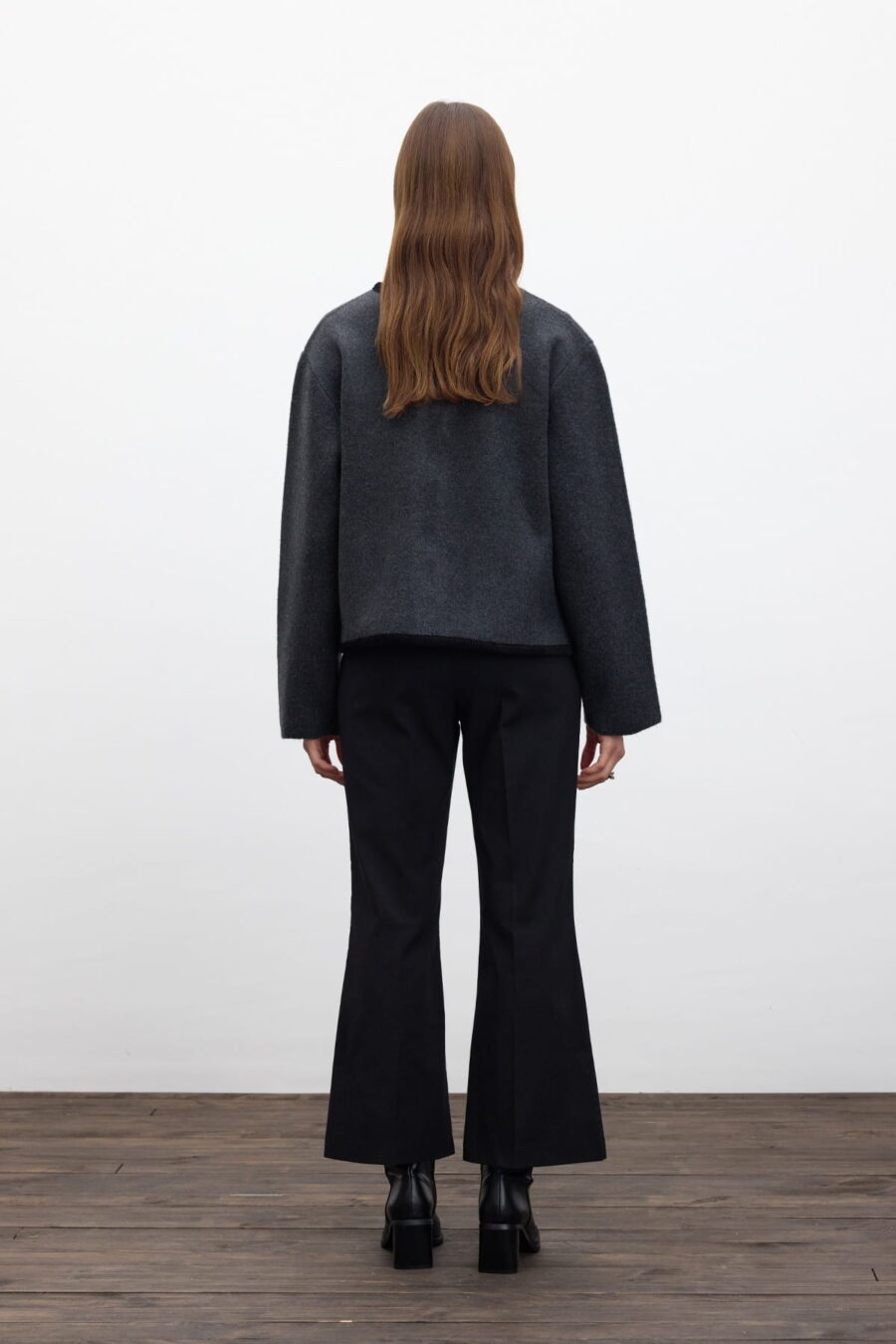 Plain knit zippered knit cardigan charcoal