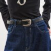 Crocodile leather look belt black