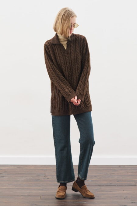 Collared hair knit sweater brown