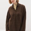 Collared hair knit sweater brown