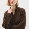 Collared hair knit sweater brown