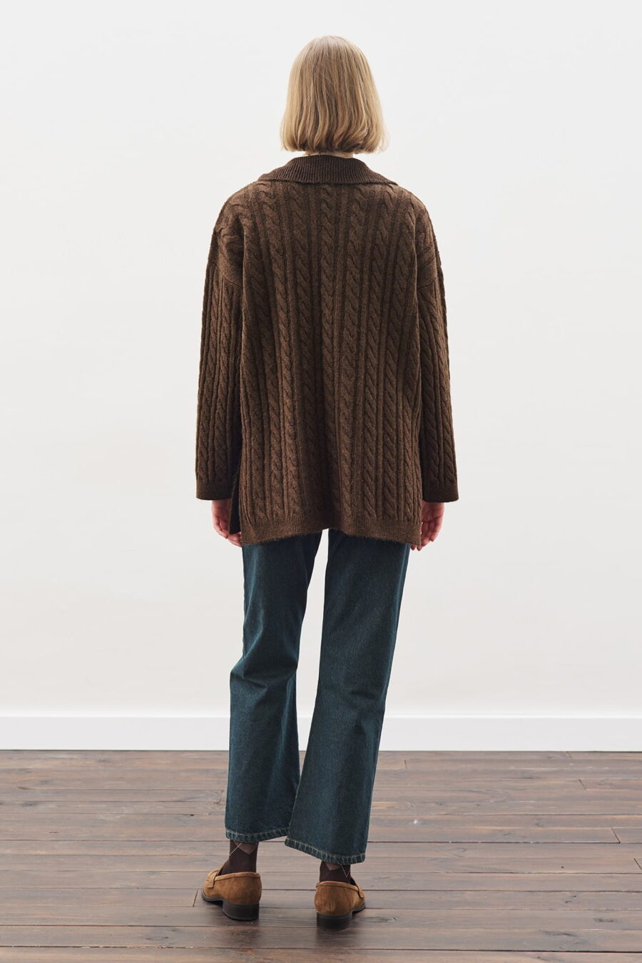 Collared hair knit sweater brown