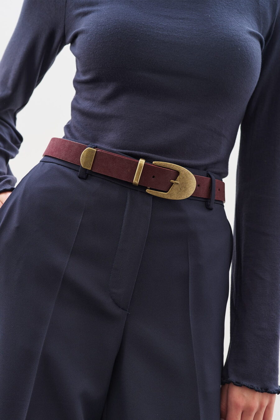 Antique buckle thin belt burgundy