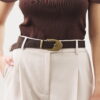 Antique buckle thin belt brown