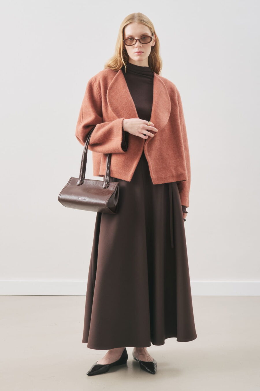 Flared skirt with belt detail bitter brown
