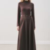 Flared skirt with belt detail bitter brown