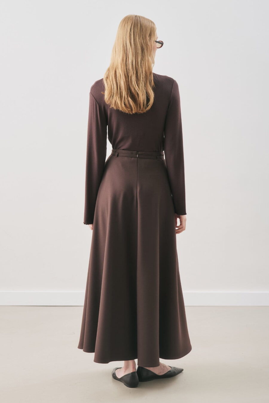 Flared skirt with belt detail bitter brown