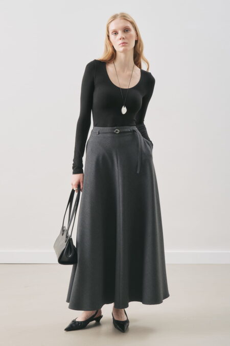 Flared skirt with belt detail anthracite