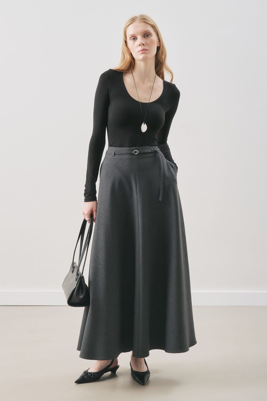 Flared skirt with belt detail anthracite