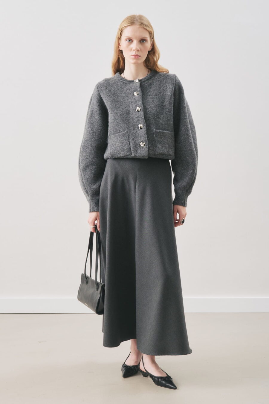Flared skirt with belt detail anthracite