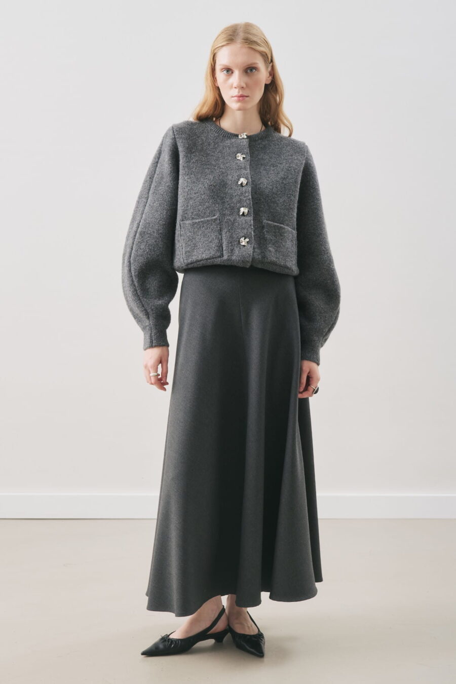 Flared skirt with belt detail anthracite