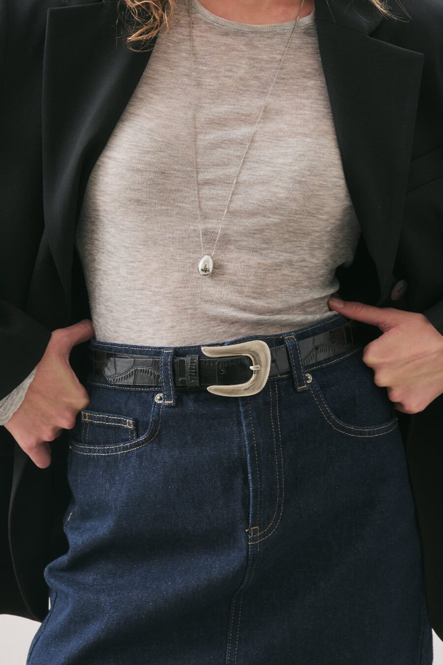 Crocodile leather look belt black