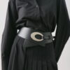 Wide buckle waist belt black