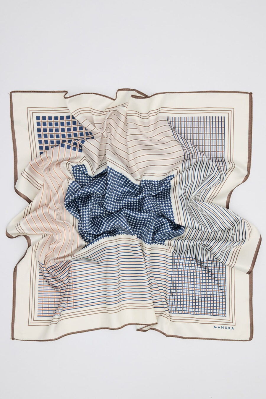 Patterned medium-length satin scarf classic navy