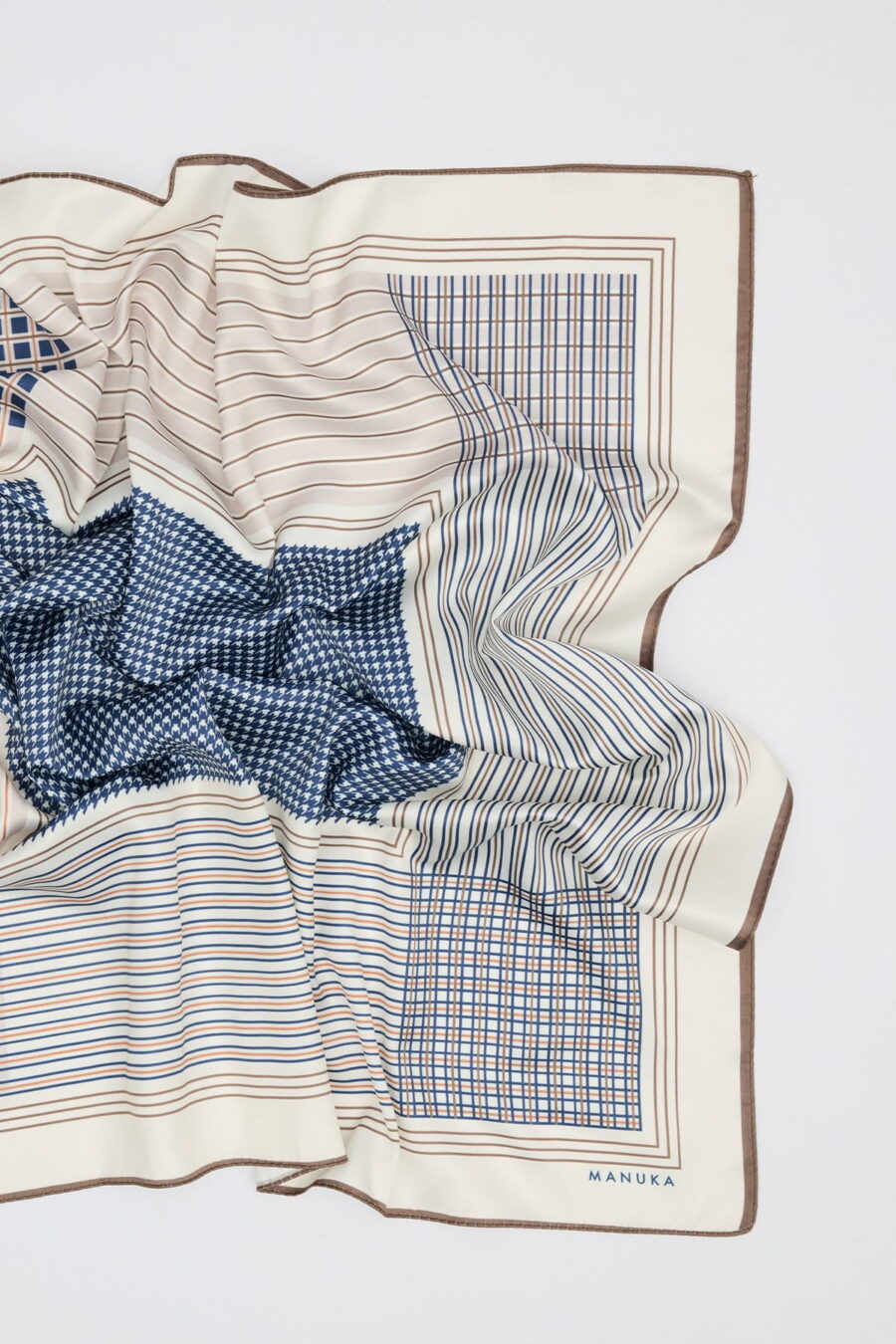 Patterned medium-length satin scarf classic navy