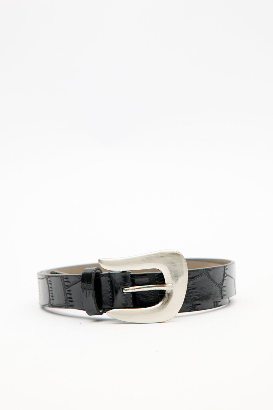 Crocodile leather look belt black