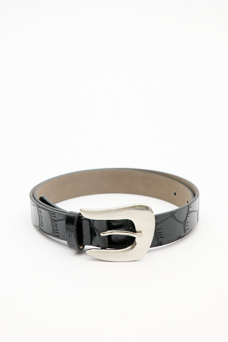 Crocodile leather look belt black