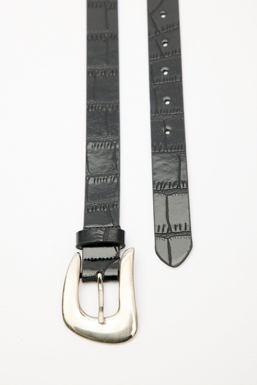 Crocodile leather look belt black