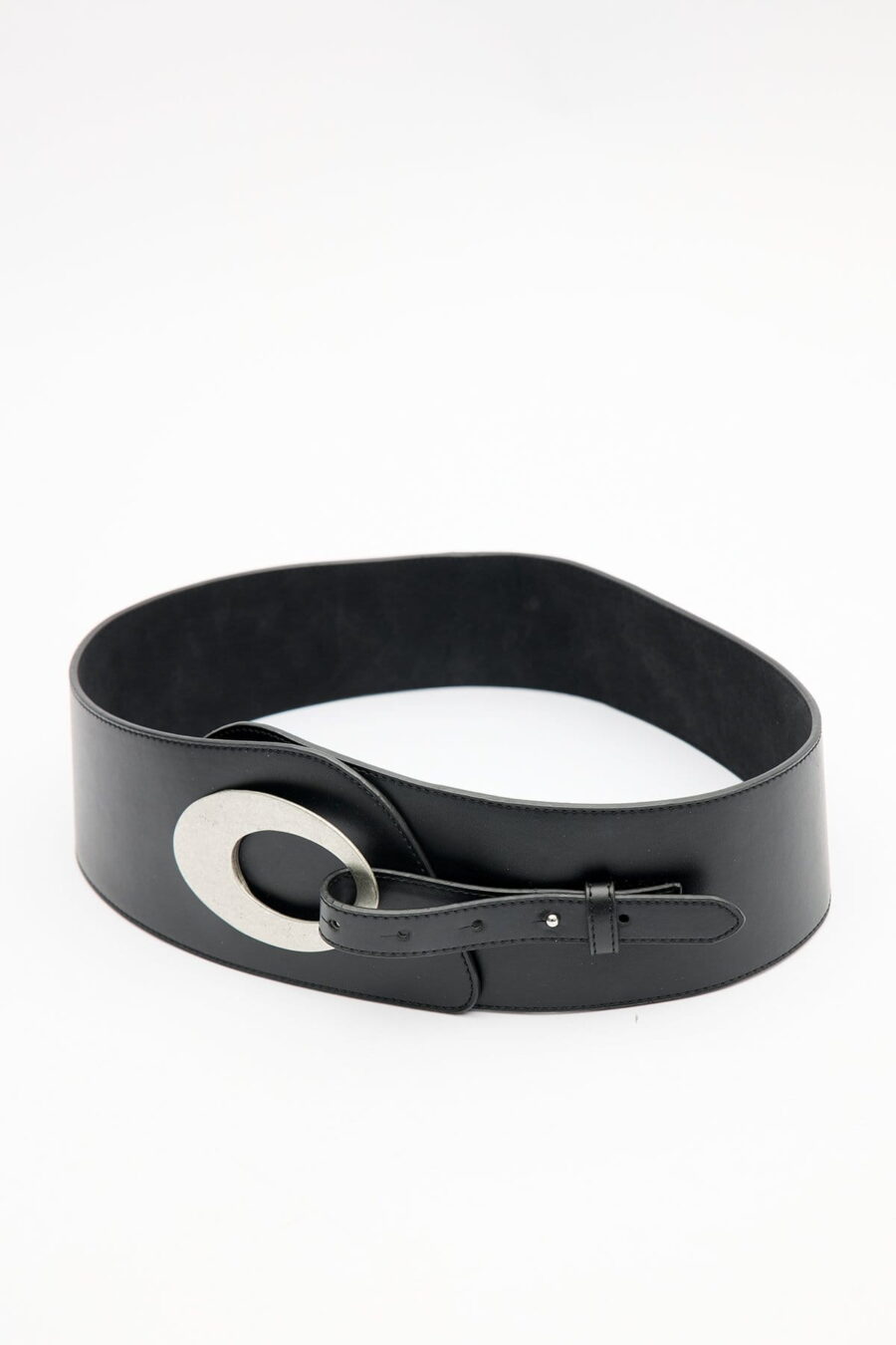 Wide buckle waist belt black
