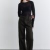 Khaki classic pleated fabric trousers