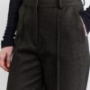 Khaki classic pleated fabric trousers
